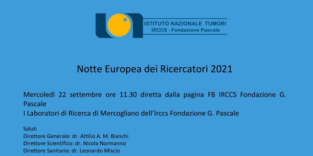 Mercoledì 22 settembre ore 11.30 diretta dalla pagina FB IRCCS Fondazione G. Pascale
